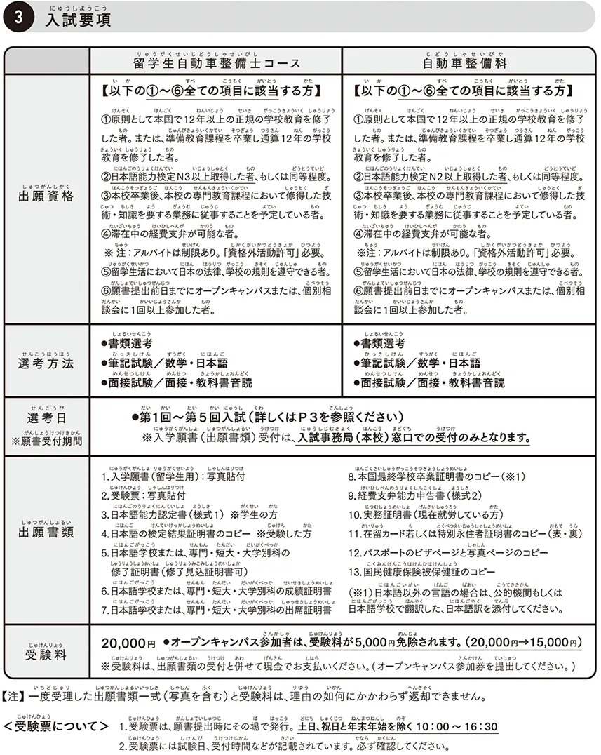 西鉄自動車整備専門学校 NAS 留学生募集要項